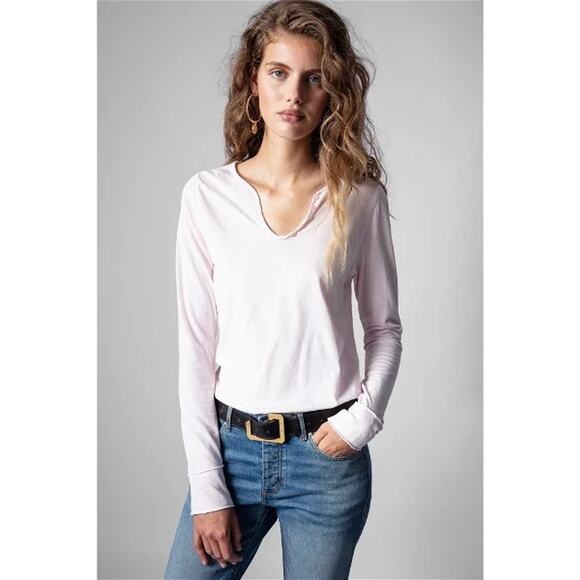 Zadig & Voltaire NWT Tunisien Henley T-Shirt Art is Truth Pink Size Large - Picture 1 of 6